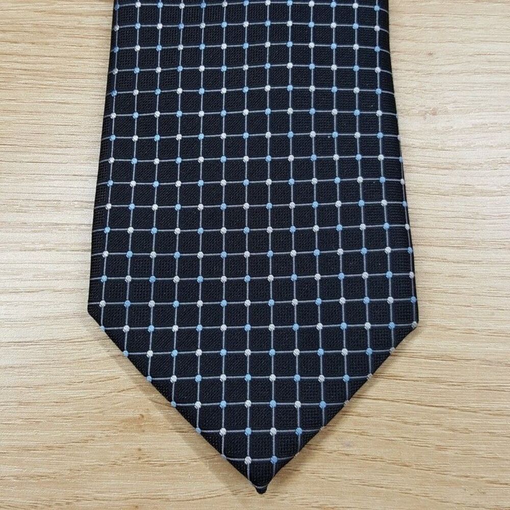 CLUB ROOM Mens Neck Tie Black Grid Micro Dot Business Workwear Dress